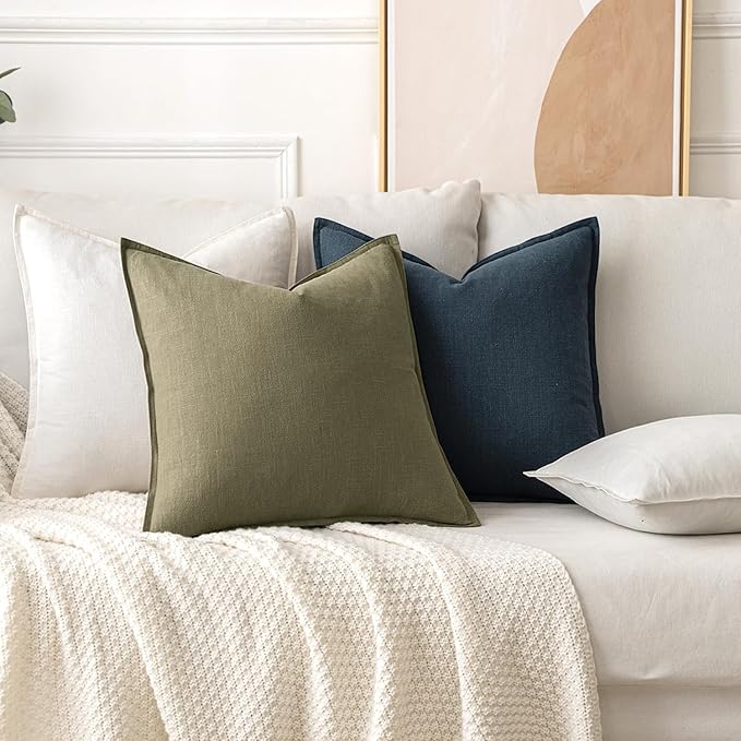 MIULEE Decorative Linen Euro Sham Pillow Covers 26x26 Light Olive Green Boho Farmhouse Neutral Couch Throw Pillows for Bed Pack of 2 Accent Modern Pillowcase Summer Sofa Livingroom Home Decor