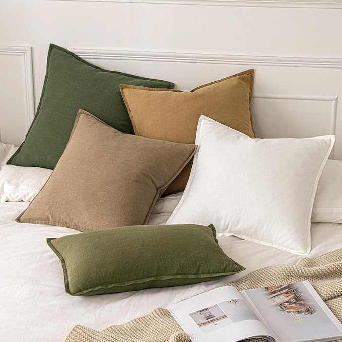 MIULEE Decorative Linen Pillow Covers 16x16 Inch Cream White Boho Farmhouse Neutral Couch Throw Pillows for Bed Pack of 2 Accent Modern Pillowcase Sofa Livingroom Home Decor