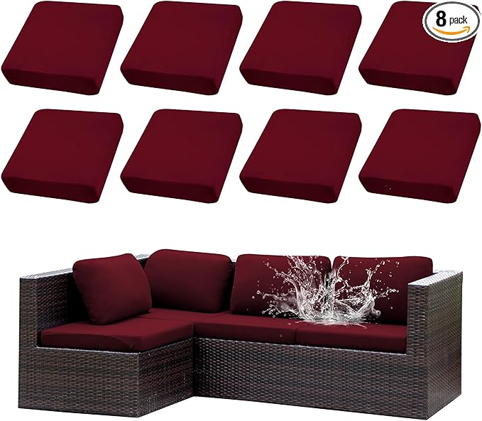 Outdoor Cushion Covers Set,8PCS Patio Furniture Couch Seat Slipcovers, Replacement for Sofa Sectional Chair(Cover，Only)