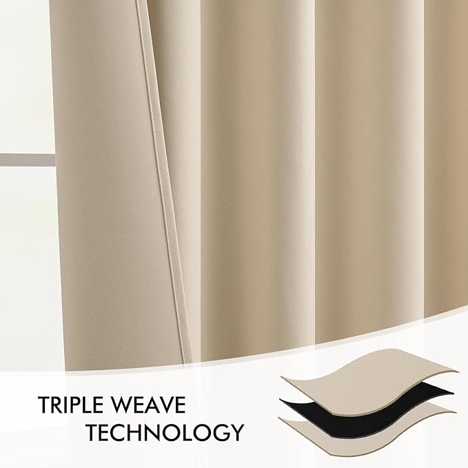 MIULEE Cream Beige Back Tab Light Blocking Curtains 96 Inch Length 2 Panels Set for Living Room Bedroom Privacy, Rod Pocket/Pinch Pleated Thermal Insulated Room Darkening Blackout Drapes W66xL96