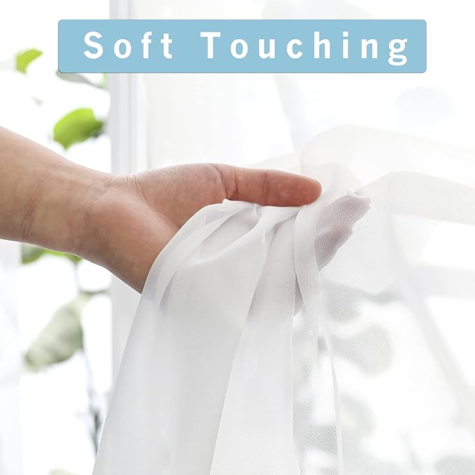 OWENIE White Sheer Curtains 120 Inches Long 2 Panels Set, Airy Lightweight Sheer White Curtains for Living Room Bedroom, Farmhouse Voile Filmy Rod Pocket Curtain Drapes, 2 Pcs, Each 59" Wx120 L Inch