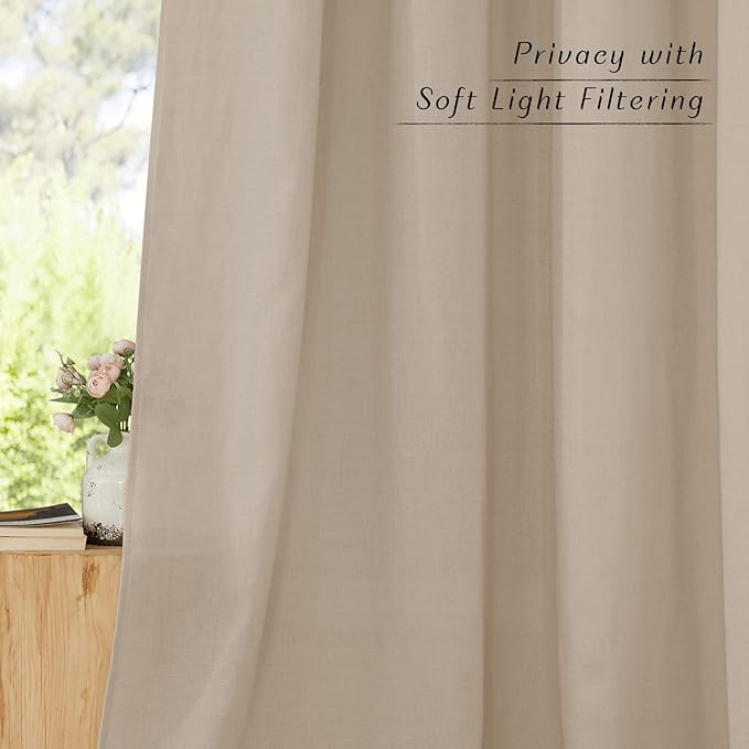 NICETOWN Taupe Linen Kitchen Window Curtains Over Sink, Grommet Thick Linen Taupe Short Window Treatments Privacy Assured with Light Filtering for Bedroom/Bathroom, W34 x L36, 2 Panels