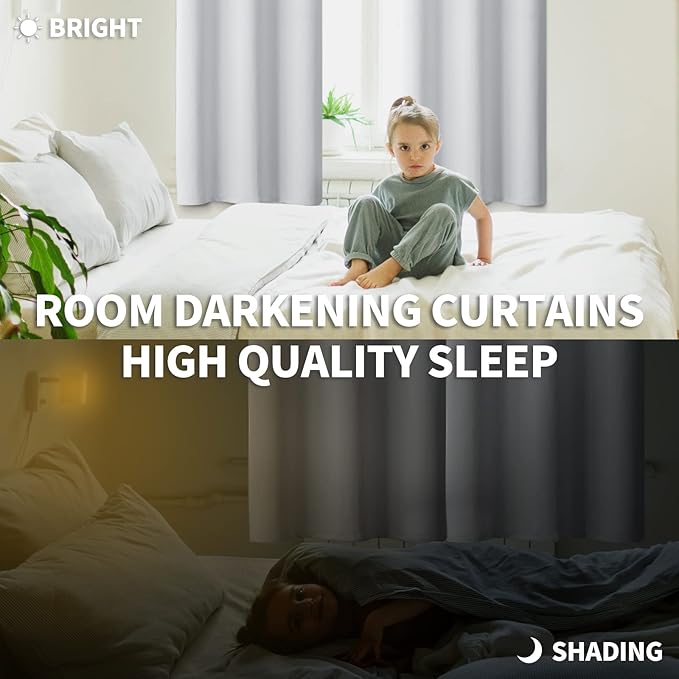 BGment Room Darkening Curtains 63 Inches Long - Grommet Thermal Insulated Drapes Window Treatment Curtains for Bedroom, 2 Panels, 52 x 63 Inch, Greyish White
