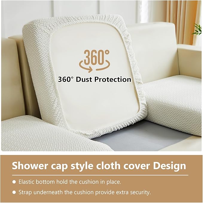 Couch Cushion Covers for Sofa Couch Covers Wear-Resistant Universal Sofa Cover Washable Stretch for Sectional Slipcovers (Texture-Cream White,Large Triple Seat Cover)