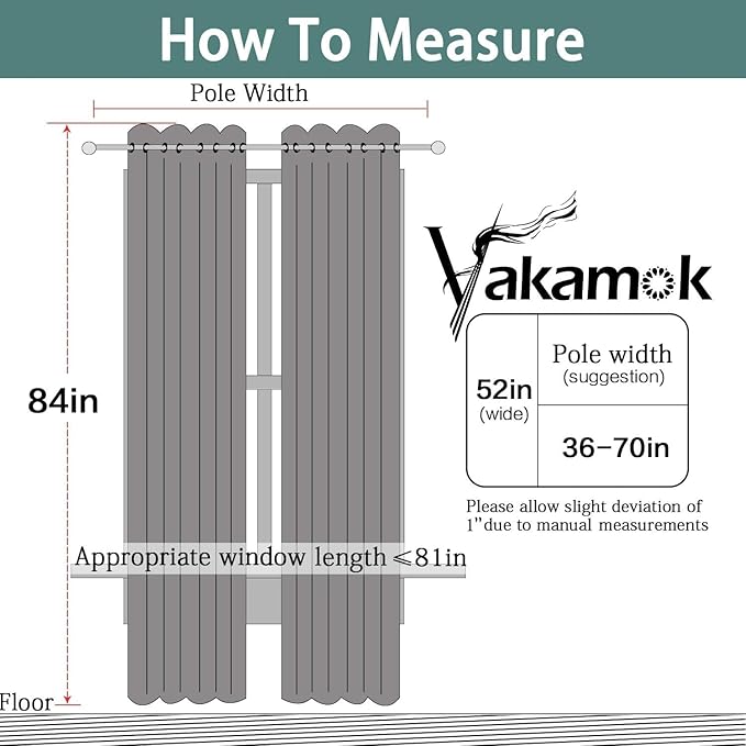 Yakamok 84 Inch Long Light Blocking Blackout Curtains, Room Darkening Thermal Insulated Blackout Drapes with Grommet for Bedroom (52x84Inch, Taupe, 2 Panels)