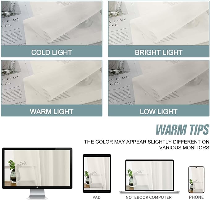 Ivory Sheer Curtains 120 Inches Long 2 Panels, Extra Long Light Filtering Modern Window Curtains for Sliding Glass Door, Rod Pocket Voile Drapes for Living Room Bedroom, 2x42Wx120L Inches