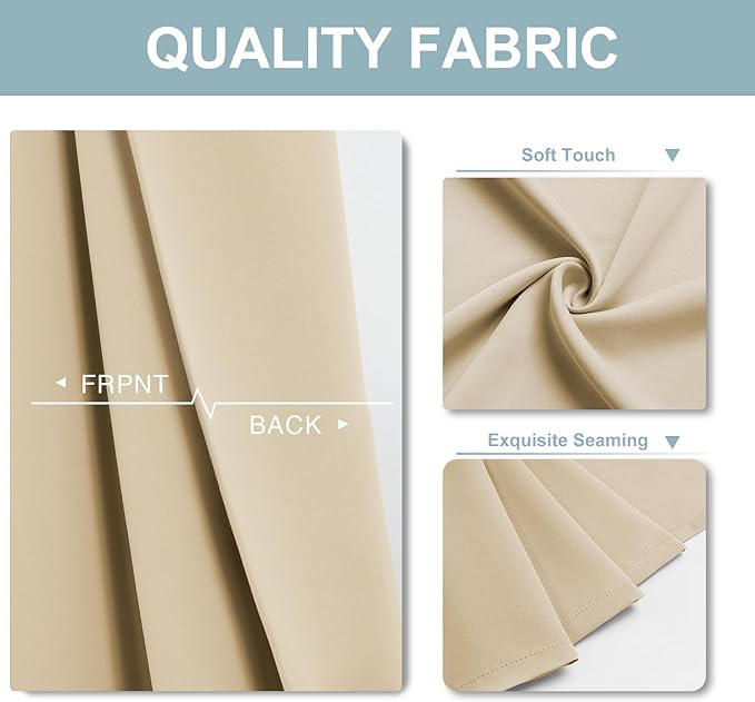 ChrisDowa Small Window Curtains 50 inches Long for Bedroom - Grommet Short Thermal Insulated Room Darkening Curtains for Kitchen (2 Panels, Biscotti Beige, 29 x 50 Inch)