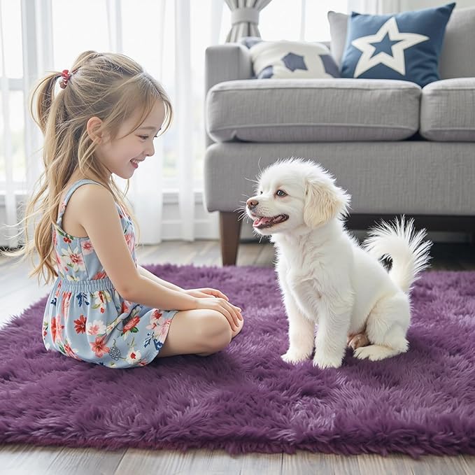 3x5 Rug, Bedside Preppy Dorm Area Rug, College Essentials Small Carpets for Bedroom, Anti Slip Living Room Rugs Home Decor (Grape Purple, 3 x 5)