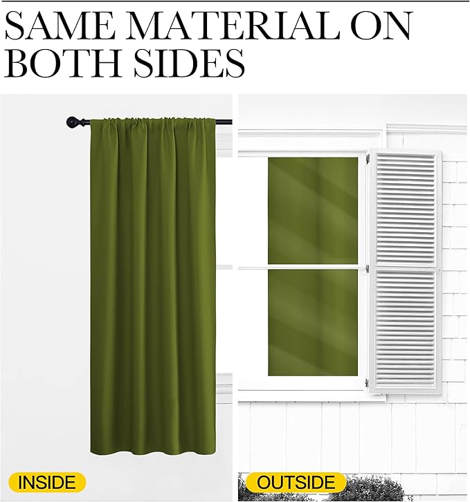 NICETOWN Kitchen Curtains, Olive, 34" x 40", Set of 2, Short Blackout Curtains & Drapes, Thermal Insulated Rod Pocket Window Treatment Draperies for Nursery