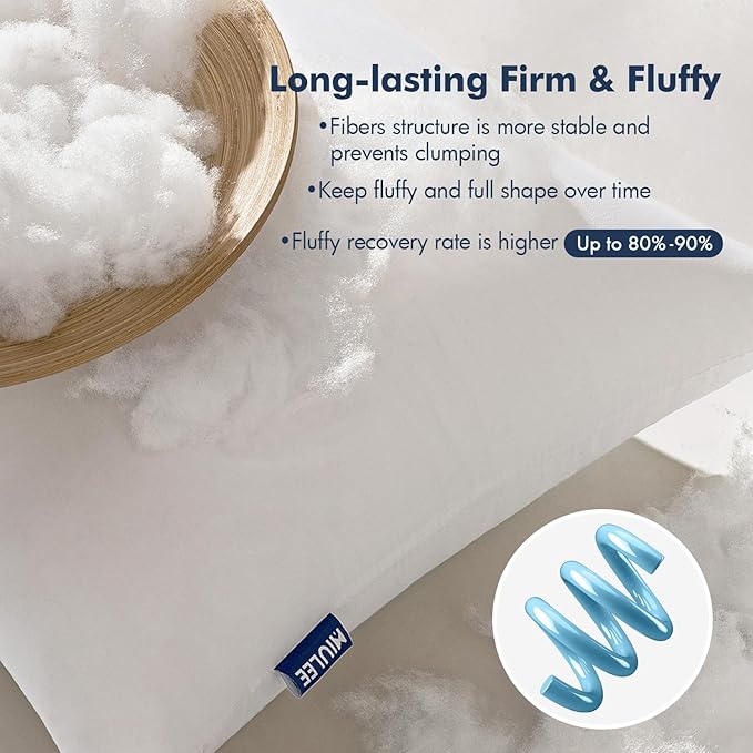 MIULEE Throw Pillows Inserts, Pack of 2 16x24 Inch 100% Virgin Fiber Filling Bed Couch Pillows