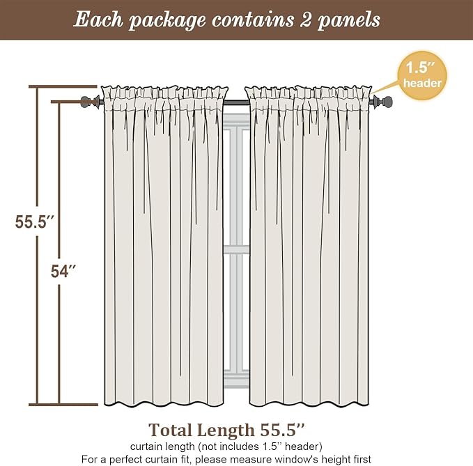 Chyhomenyc Cream Sheer Curtains 54 Inch Long 2 Panels, Short Voile Sheer Drapes for Dinning Small Windows Bathroom Living Room Bedroom, Rod Pocket, 42Wx54L Inches