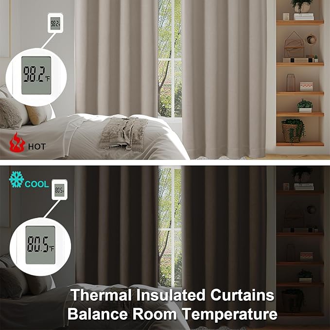 Simplebrand Ava Stone Short 30 Inches Blackout Curtain 2 Panels Set, Half Window Rod Pocket Privacy Curtain Tiers for Kitchen, Curtains Blackout for Bathroom Shades, W30 x L30 Inch, Stone
