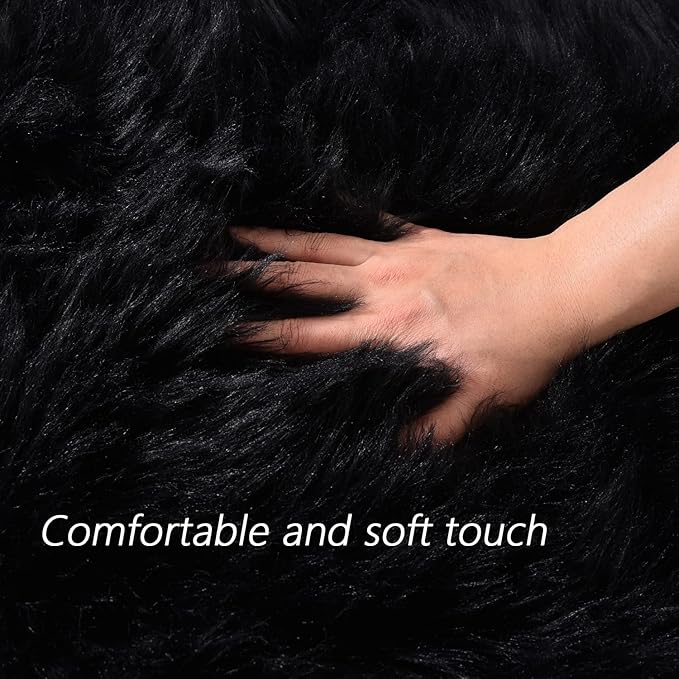 Latepis Black Round Rug 3ft Small Circle Rugs for Bedroom Faux Fur Fluffy Sheepskin Rug Furry Rugs for Living Room Home Décor