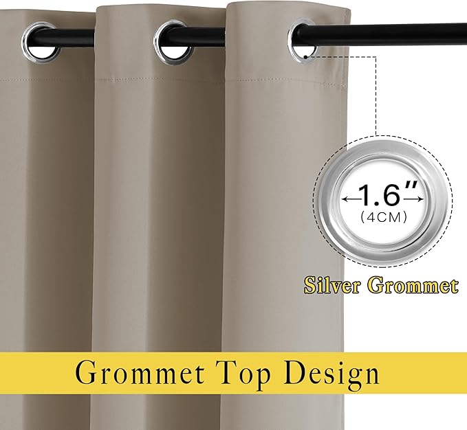 NICETOWN Blackout Taupe Curtains 84 inches Long, Grommet Room Darkening Thermal Insulated Sound Dampening Window Treatments for Bedroom/Home Office, 2 Panels, W46 x L84