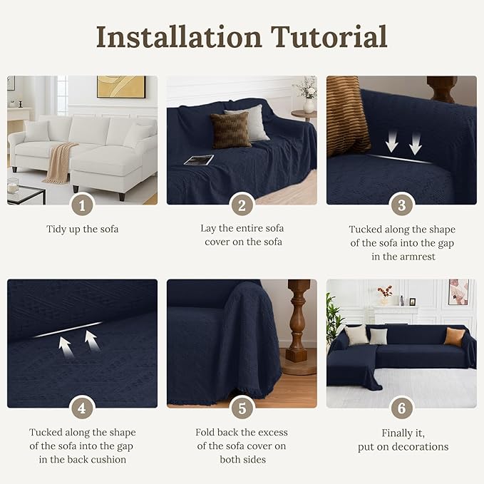 HOMERILLA Sectional Couch Covers for Sectional Sofa L Shaped Sofa Cover Blanket 2 Pieces L Shape Furniture Protector for Pets Dogs(Midnight Blue, XXX-Large)
