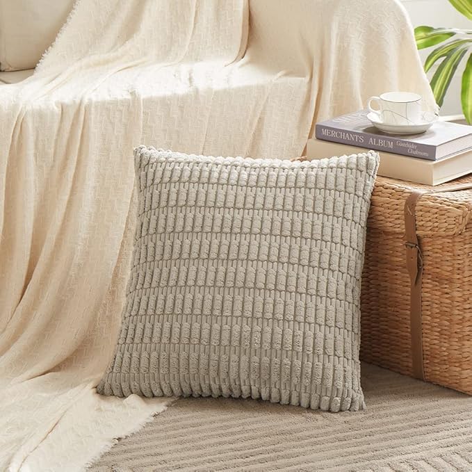 Fancy Homi 4 Pack 20x20 Inch Striped Corduroy Throw Pillow Covers, Rustic Boho Home Decor - 50x50 cm