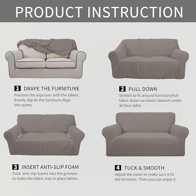 Easy-Going Stretch Sofa Slipcover 1-Piece Sofa Cover Furniture Protector Couch Soft with Elastic Bottom for Kids, Polyester Spandex Jacquard Fabric Small Checks (Sofa, Taupe)