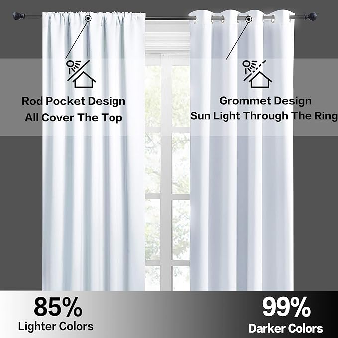 RYB HOME Privacy Bathroom Window Curtains, Short Thermal Insulated Heat Blocking Privacy Rod Pocket Half Window Curtain Tiers for Nursery Bedroom, Width 42 by Length 30, Greyish White, 2 Panels