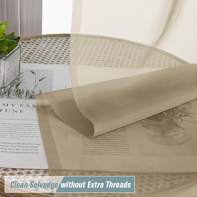 Taupe Small Sheer Curtains 2 Panels Set, Kitchen Curtains 36 Inch Length, Elegant Light Filtering Short Window Drapes for Living Room Bedroom, Dual Rod Pocket Design, 2x42Wx36L Inches