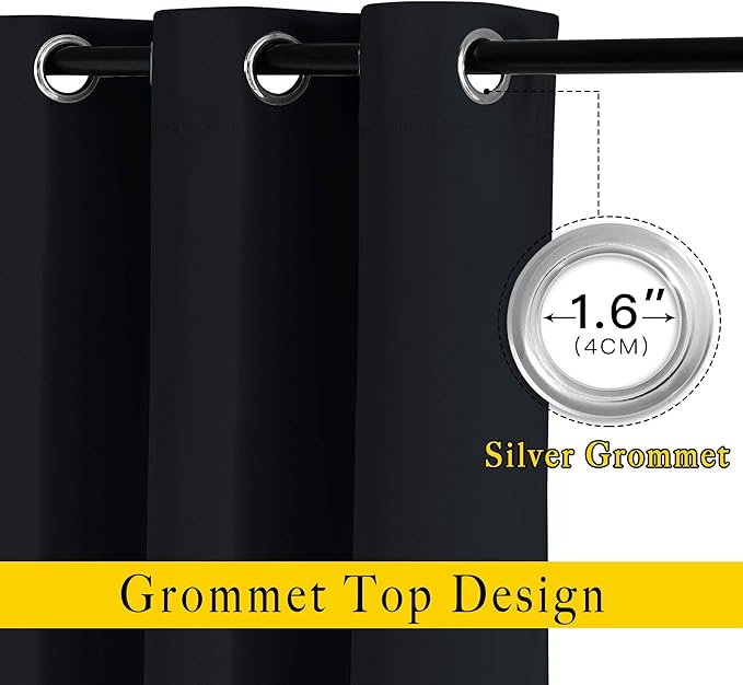 NICETOWN Blackout Curtain Panels 72 inches - Light Reducing Thermal Insulated Solid Grommet Blackout Curtains/Panels/Drapes for Living Room (Set of 2, 66 inches by 72 Inch, Black)