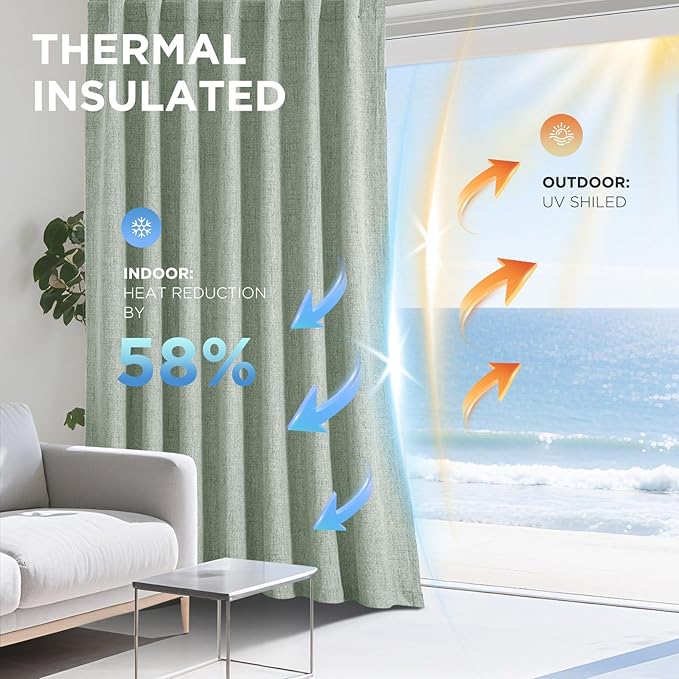 Joydeco Blackout Curtains for Bedroom - 100% Light Blocking 2 Panels Sage Green Drapes 37"W x 108"L, Thermal Insulated Room Darkening Curtains, Linen Textured for Living Room, Rod Pocket & Back Tabs