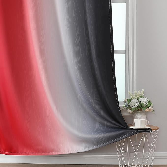 Estelar Textiler Ombre Red and Black Curtains 54 Inch Length 2 Panels, 100% Blackout Curtains for Living Room, Grommet Thermal Insulated Drapes, Full Light Blocking Curtains for Bedroom, 52x54 Inch