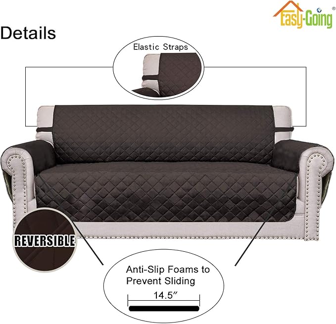 Easy-Going Reversible Couch Cover for 3 Cushion Couch Sofa Cover for Dogs Water Resistant Furniture Protector Cover with Foam Sticks Elastic Straps for Pet Cat (Sofa, Chocolate/Chocolate)
