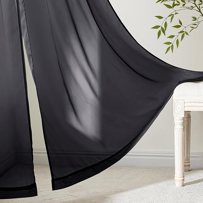 MIULEE Black Sheer Curtains 102 Inches Long 4 Panels Set, Light Filtering Rod Pocket Drapes for Living Room and Bedroom, Airy Soft Breathable Voile Window Treatments, 42W x 102 Inches