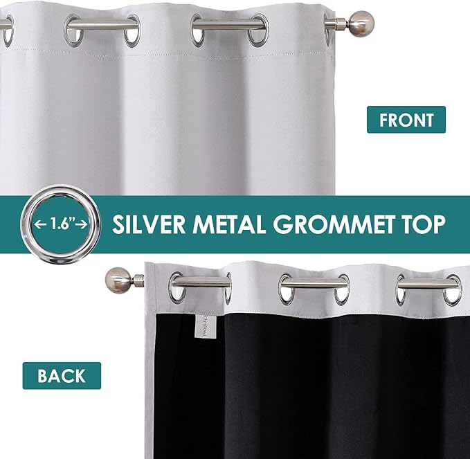 ChrisDowa 100% Blackout Curtains 84 inch Long for Bedroom with Black Liner, Extra Wide 2 Layers Total Blackout Thermal Insulated Grommet Window Curtains 2 Panels Set (Greyish White, 60 x 84 Inch)