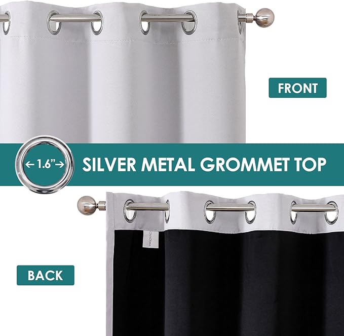 ChrisDowa 100% Blackout Curtains for Bedroom with Black Liner, 2 Thick Layers Total Blackout Thermal Insulated Grommet Window Curtains 2 Panels Set (Greyish White, 52 x 63 Inch)