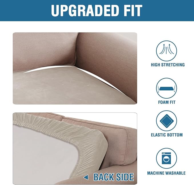 H.VERSAILTEX Velvet Stretch Individual Couch Cushion Cover Plush Slipcover for Loveseat Sofa Furniture Protector Seat Cover (1 Piece Loveseat Cushion Cover, Oatmeal)