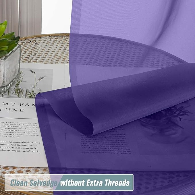 Purple Sheer Curtains for Window 72 inches Long 2 Panels Set, Soft Airy Modern Light Filtering Sheer Curtains for Living Room Bedroom, Dual Rod Pocket Solid Window Drapes, 2x42Wx72L inches