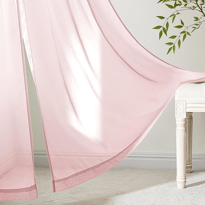 MIULEE Blush Pink Sheer Curtains 90 Inches Long, 4 Panels Set, Light Filtering Rod Pocket Voile Drapes for Living Room and Bedroom, Airy Soft Fabric Window Treatments, 42 x 90 Inches