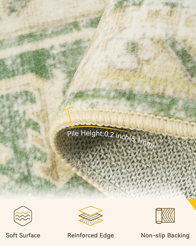 Area Rugs 2'x6' Runner Rug Non Slip Washable for Kitchen Hallway Bedroom Beside Laundry Room Bathroom Rug, Floor Carpet, Sage Green Yellow