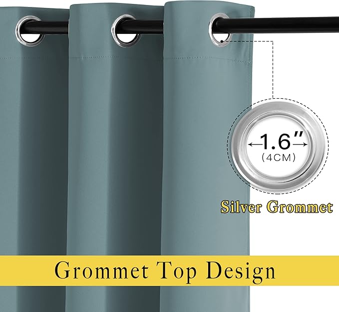 NICETOWN Blackout Curtains 63 Length - Grommet Window Treatment Thermal Insulated Solid Room Darkening Drapes for Living Room, Greyish Blue, 2 Panels, W52 x L63