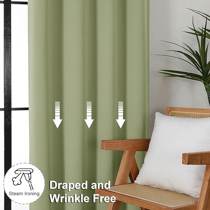 Simplebrand Ava Sage Green Short 24 Inches Blackout Curtain 2 Panels Set, Half Window Rod Pocket Privacy Curtain Tiers for Kitchen, Curtains Blackout for Bathroom Shades, W30 x L24 Inch, Sage Green