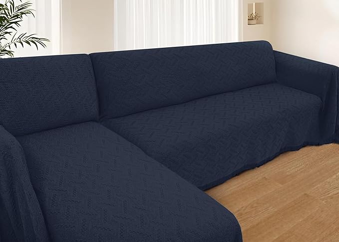 HOMERILLA Sectional Couch Covers for Sectional Sofa L Shaped Sofa Cover Blanket 2 Pieces L Shape Furniture Protector for Pets Dogs(Midnight Blue, Large)
