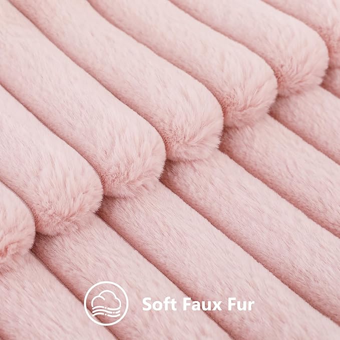 decorUhome Summer Cozy Faux Fur Throw Pillow Covers 26x26 Set of 2 Decorative Soft Plush Striped Modern Farmhouse Boho Couch Euro Sham Pillow Cases with Velvet Back for Sofa Bed Living Room, Pink
