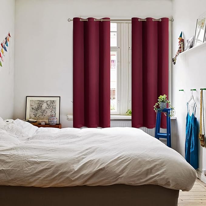 BGment Blackout Curtains for Bedroom - Grommet Thermal Insulated Room Darkening Curtains for Living Room, Set of 2 Panels (38 x 63 Inch, Burgundy)