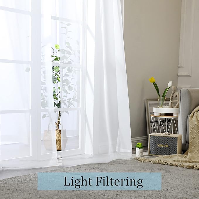 OWENIE White Sheer Curtains 72 Inches Long 2 Panels, Transparent Voile Sheer White Curtains Double Rod Pocket Gauze Drapes for Living Room Bedroom Window Sliding Glass Door Treatment, 42 x 72 Inch