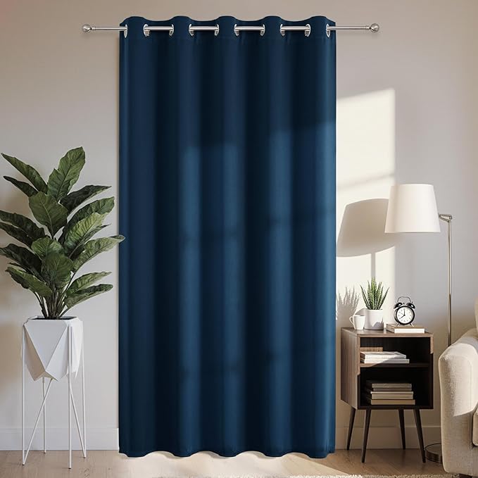 Joydeco Blackout Patio Sliding Door Curtains 96 Inches Long, Grommet Privacy Room Divider Curtains, Extra Wide Thermal Blackout Drapes for Bedroom Living Room (Navy Blue, 70Wx96L, 1 Panel)