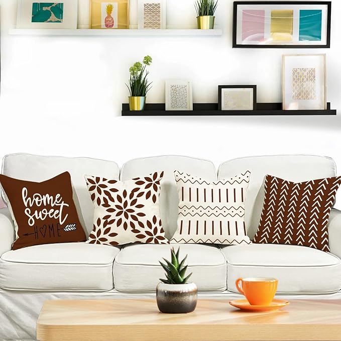 YCOLL Pillow Covers 20x20 Set of 4, Modern Sofa Throw Pillow Cover, Decorative Outdoor Linen Fabric Pillow Case for Couch Bed Car, Coffee