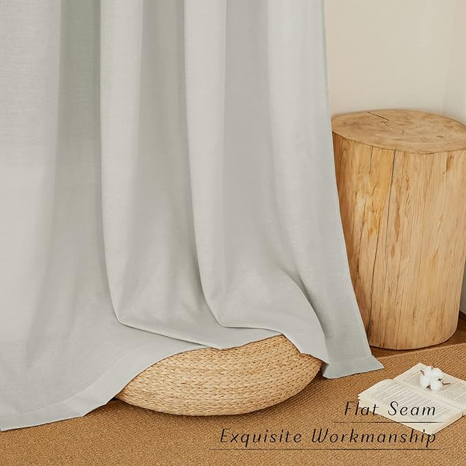 NICETOWN Thick Linen Short Grey Curtains Privacy Assured for Bedroom, Grommet Rustic & Retro Light Filtering Window Treatment Linen Blend Drapes for Boys Room/Cafe, Gray, W55 x L54, 2 Panels