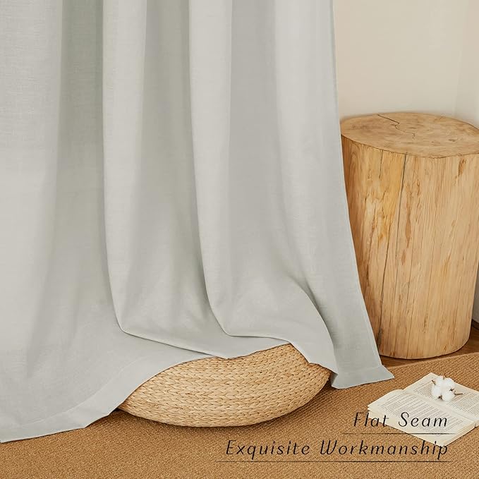 NICETOWN Flax Gray Linen Curtains for Room Divider, Grommet Top Thick Flax Semi Sheer Vertical Drapes Privacy Assured with Light Filtering for Sliding Glass Door, W68 x L96, 2 Pieces