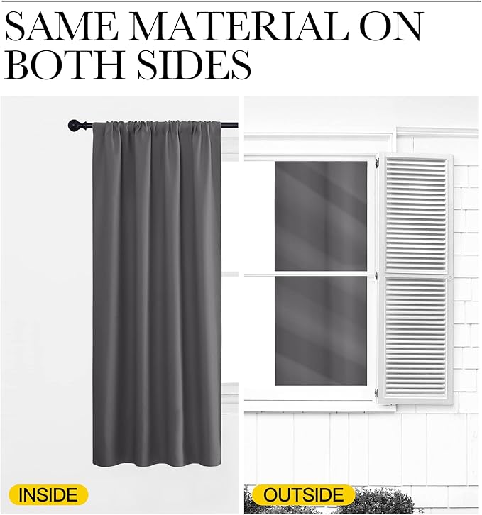 NICETOWN Grey Window Curtains for Bedroom - Home Decoration Thermal Insulated Rod Pocket Blackout Blinds & Drapes for Small Windows (Gray, 2 Panels, W34 x L54 -Inch)