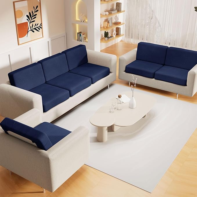 hyha Waterproof Sectional Couch Covers, Non Slip Sofa Couch Cushion Covers L Shape, Thick Stretch Jacquard Fabric, Washable Sofa Slipcovers with Elastic Bottom (1 Piece for Chaise XL, Navy)