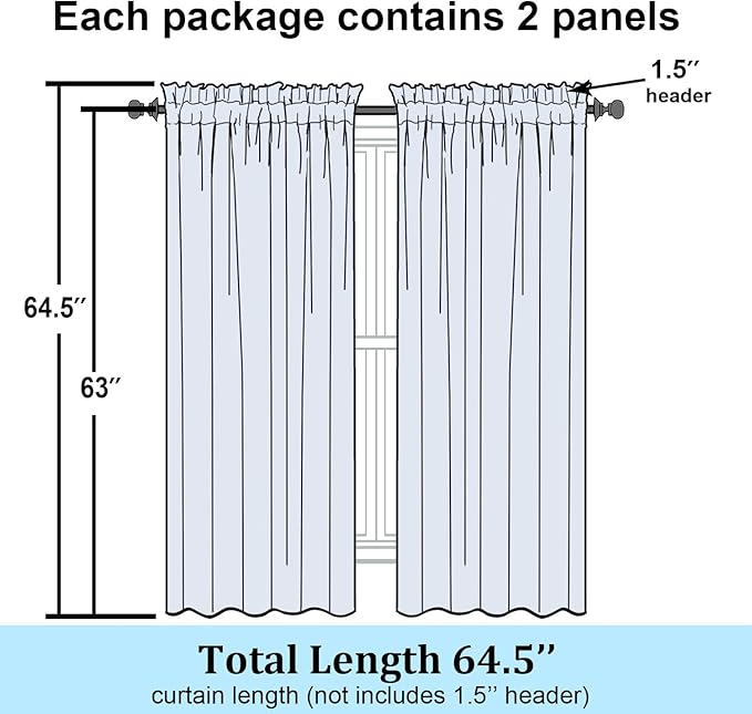 Simplebrand Lemon Sheer Curtains 63 Inch Length 2 Panels, Rod Pocket Solid Color Window Sheer Curtain Panels, Elegant Curtains & Drapes for Living Room, Bedroom 2 Panels (Ivory, 42" W x 63" L)