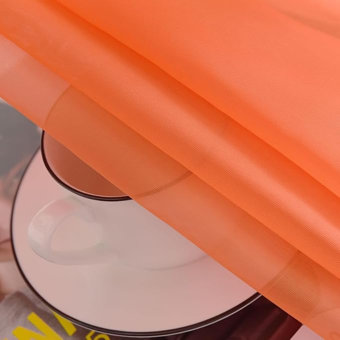 SpaceDresser Basic Rod Pocket Sheer Voile Window Curtain Panels Jaffa Orange 1 Pair 2 Panels 52 Width 84 Inch Long for Kitchen Bedroom Children Living Room Yard(Jaffa Orange,52 W x 84 L)