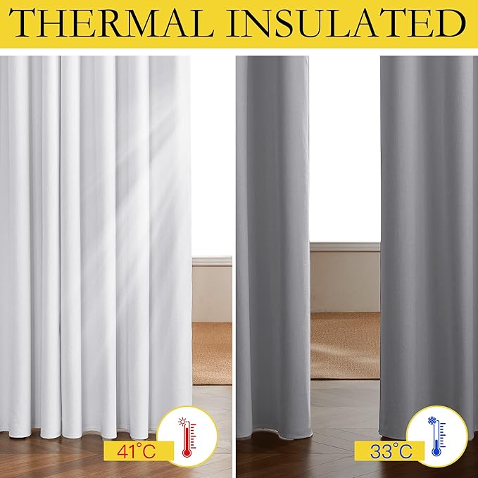 NICETOWN 100% Absolutely Blackout Linen Curtains with Thermal Insulated White Liner, 62" Wide, 2 Panels, 84 inches Long Drapes, Grommet Retro White Linen Curtains Vertical Drapes Privacy for Bedroom