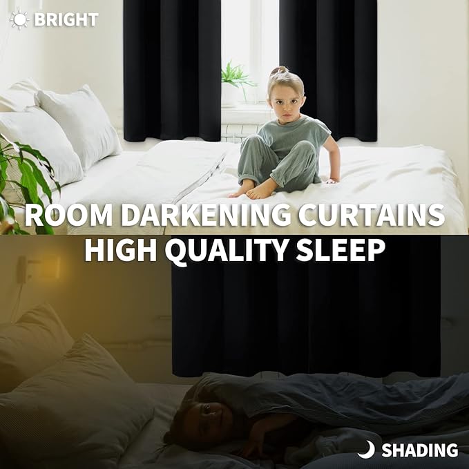 BGment Blackout Curtains for Living Room - Grommet Thermal Insulated Room Darkening Curtains for Bedroom, Set of 2 Panels (52 x 45 Inch, Black)